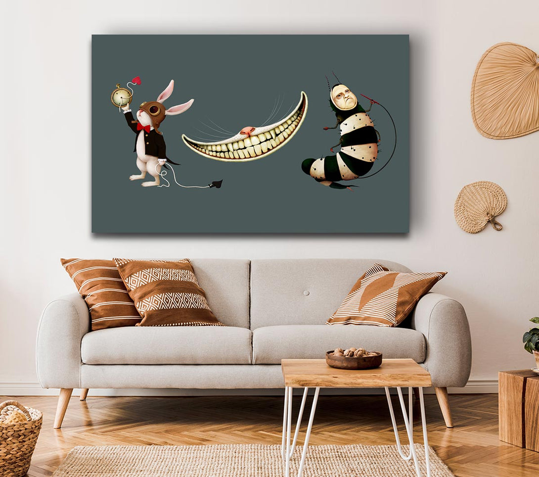  A Canvas Print of Alice In Wonderland Rabbit Cat And Caterpillar Canvas Art