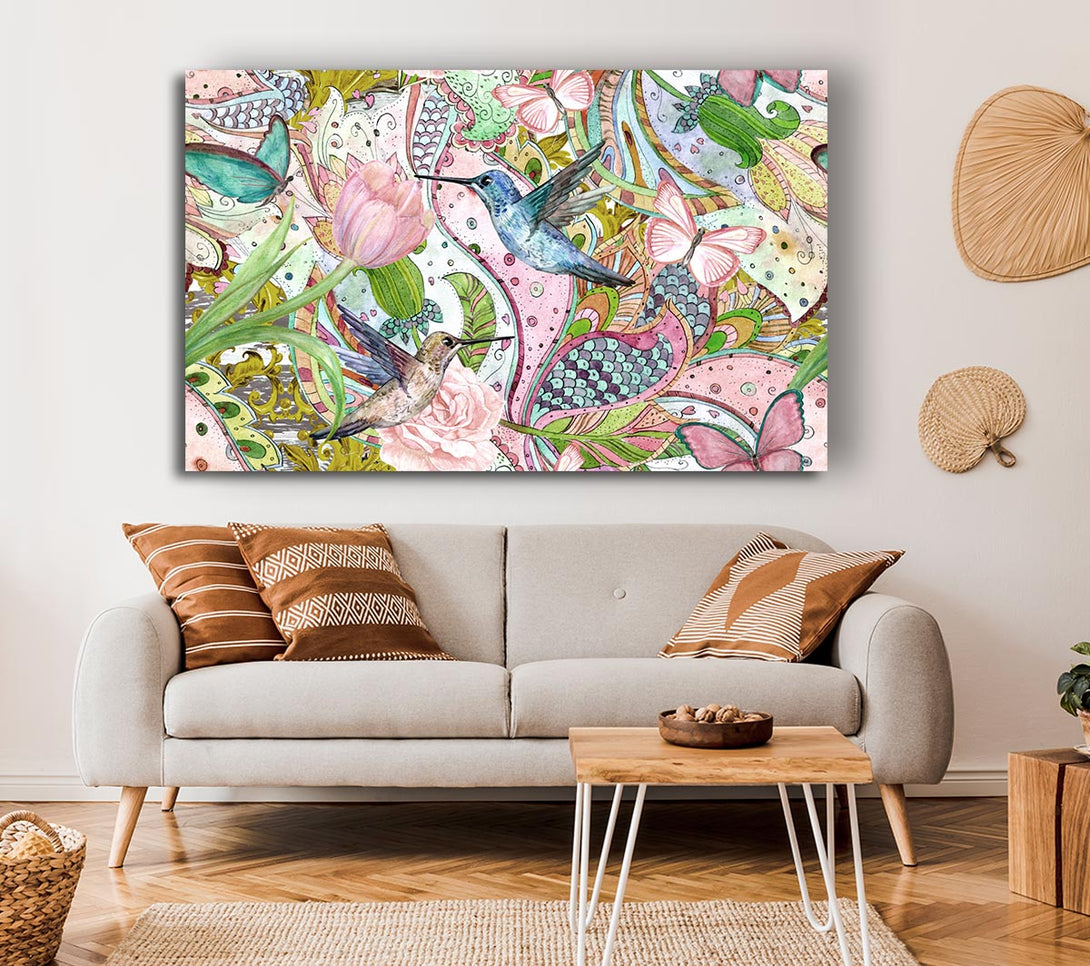  A Canvas Print of Hummingbird Paradise Pattern Canvas Art