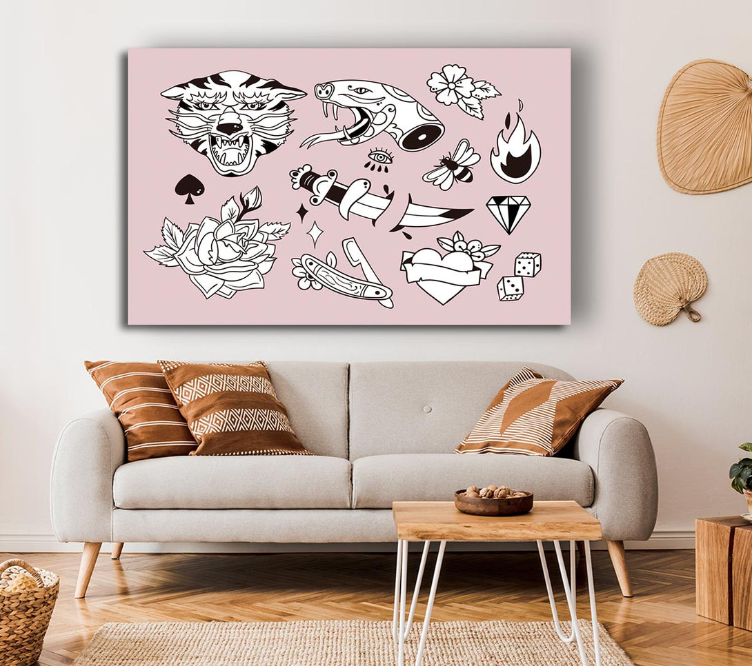  A Canvas Print of Tattoo Flash Design Dagger Canvas Print