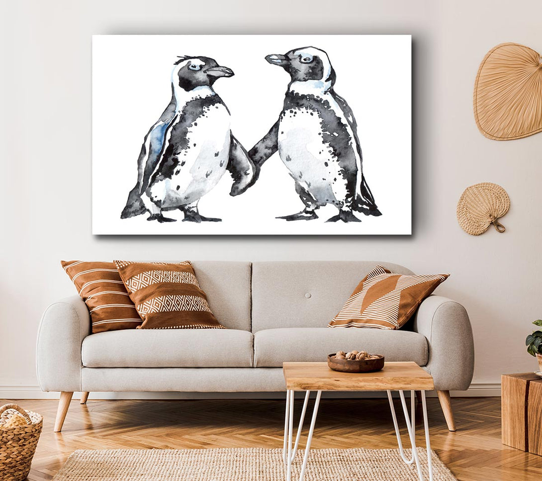  A Canvas Print of Two Penguins Shaking Canvas Print