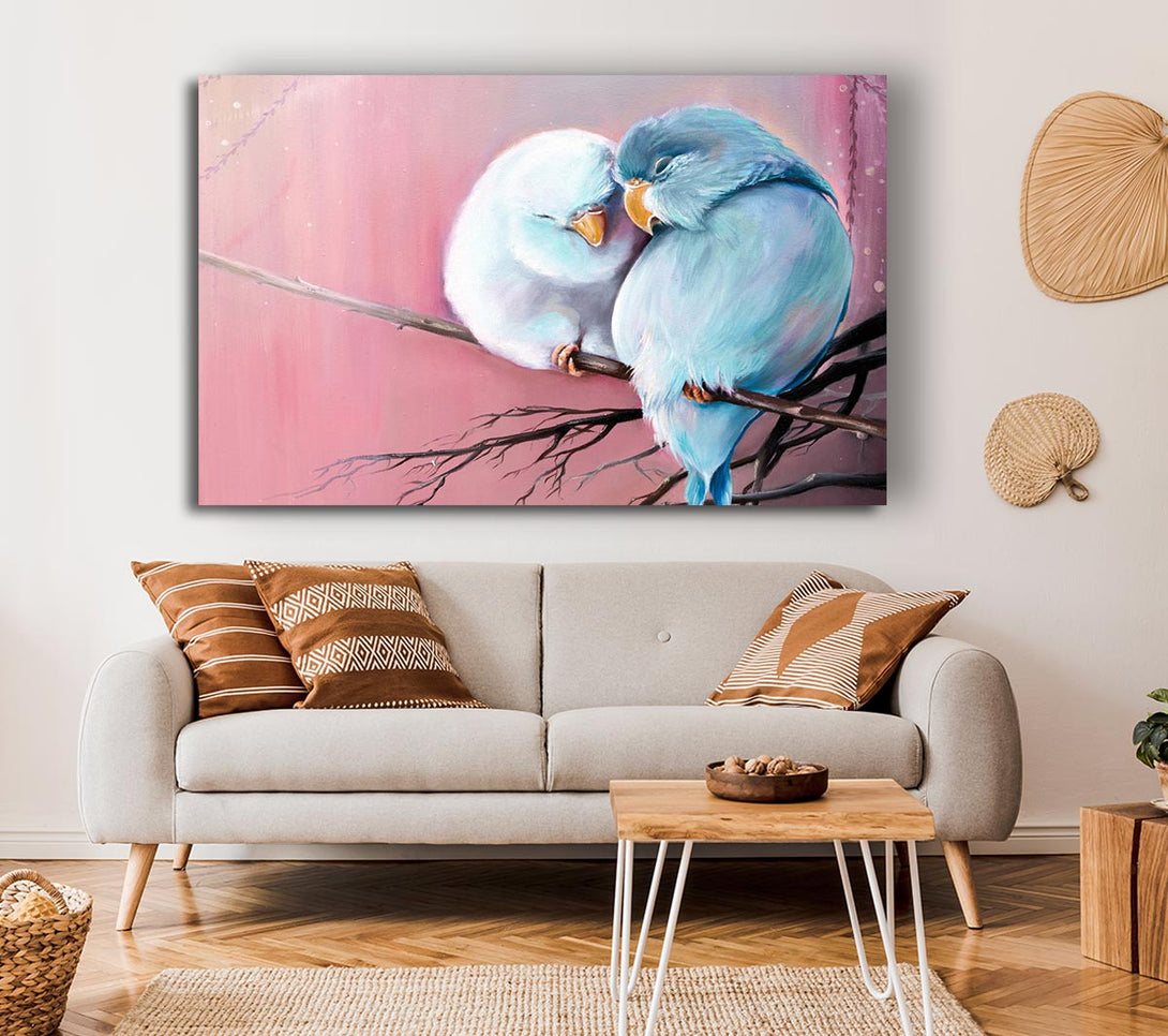  A Canvas Print of Two Love Birds On A Branch Canvas Art