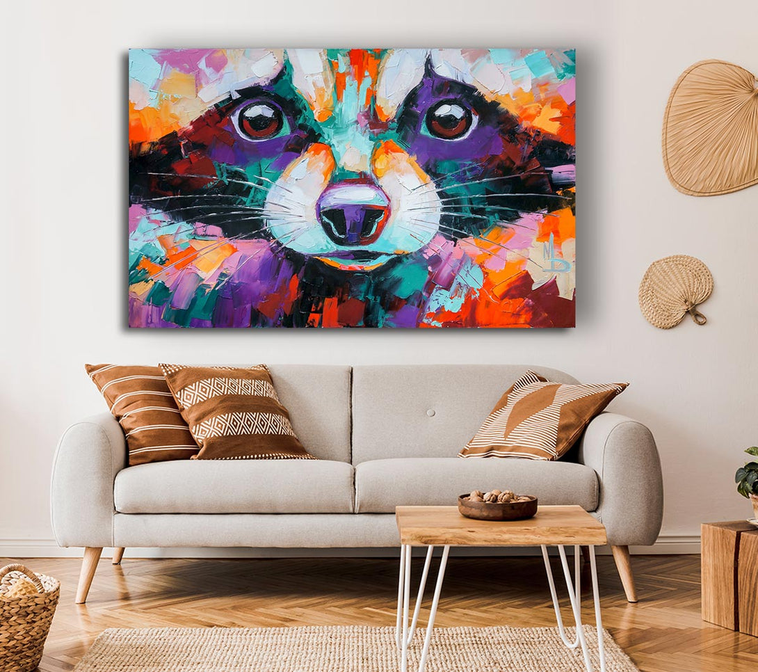  A Canvas Print of Racoon Vivid Face Canvas Art
