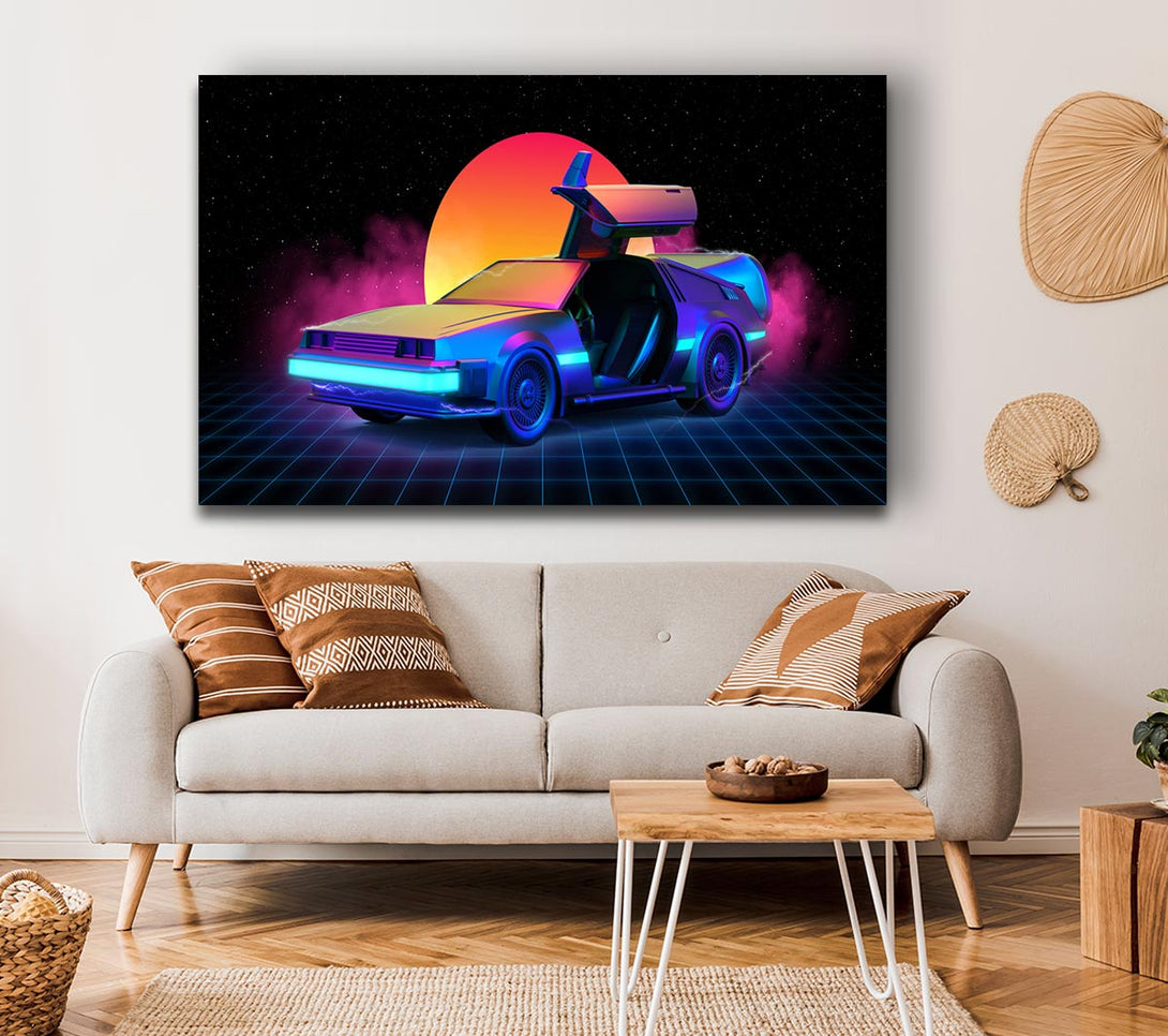  A Canvas Print of Delorean Smoke Sunrise Canvas Art