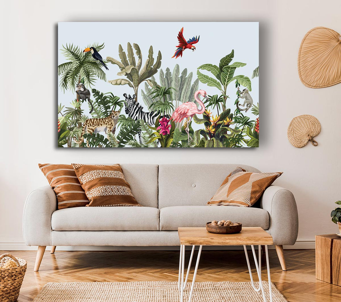  A Canvas Print of Jungle Paradise Animals Canvas Wall Art