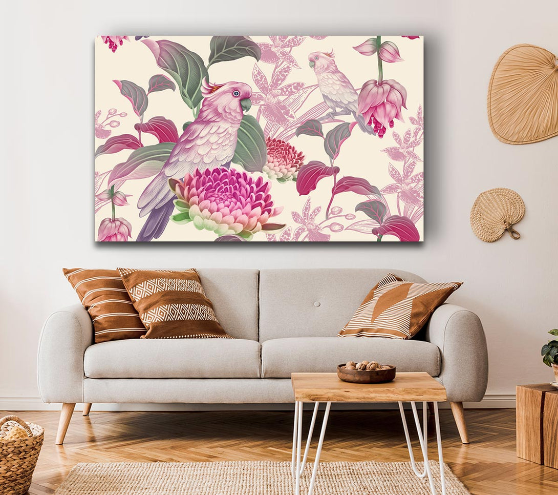  A Canvas Print of The Parrot Is Of Floral Pattern Canvas Art