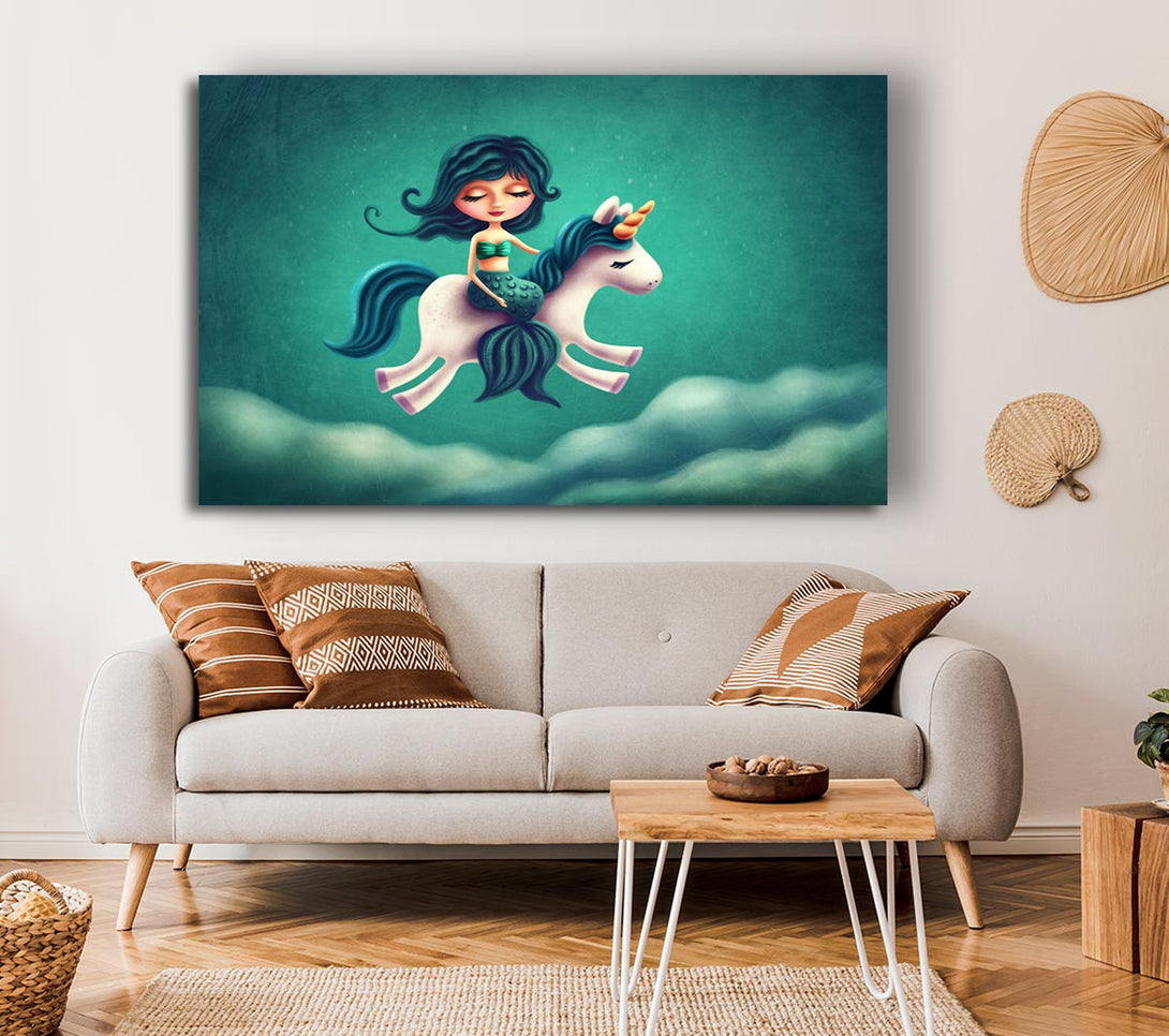  A Canvas Print of Mermaid Riding A Unicorn Canvas Art
