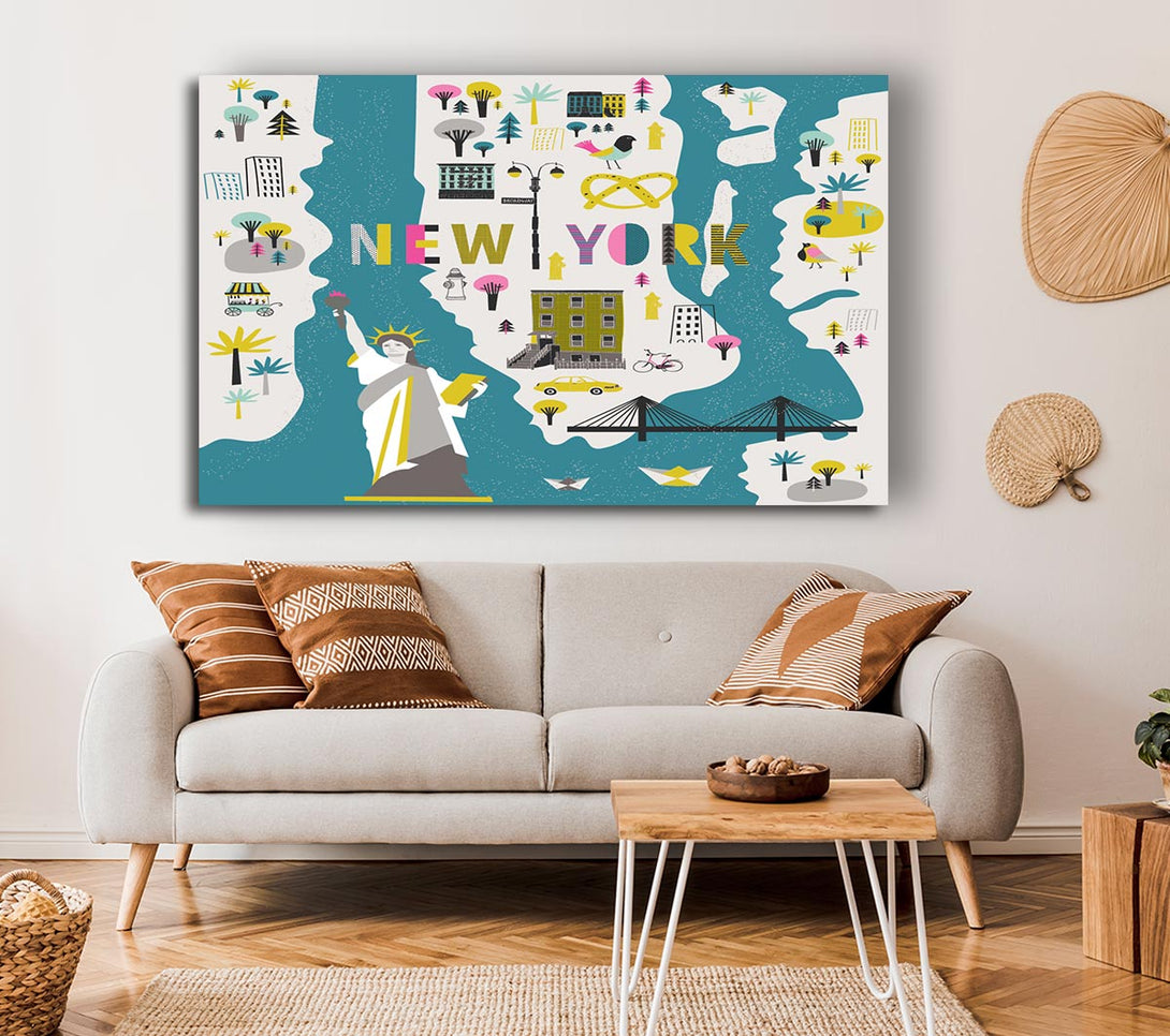  A Canvas Print of The Little Map Of New York Canvas Art