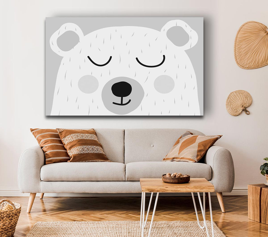  A Canvas Print of The Cute Bear Head Grey Canvas Wall Art