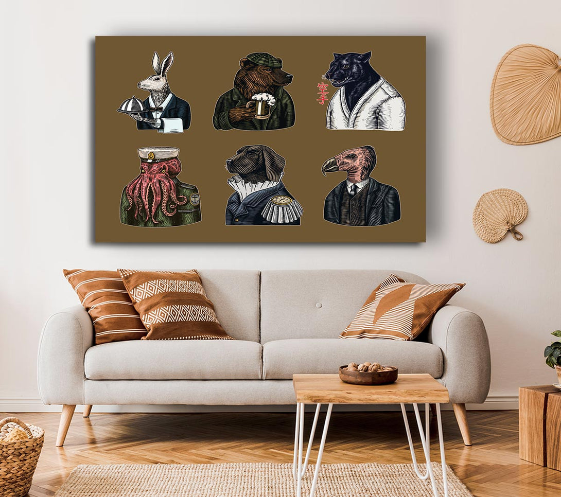  A Canvas Print of Six Vintage Animal People Canvas Print