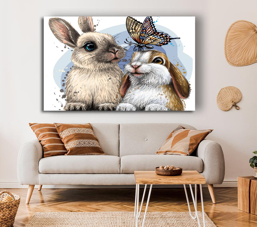  A Canvas Print of The Cute Bunnies With Butterfly Canvas Print
