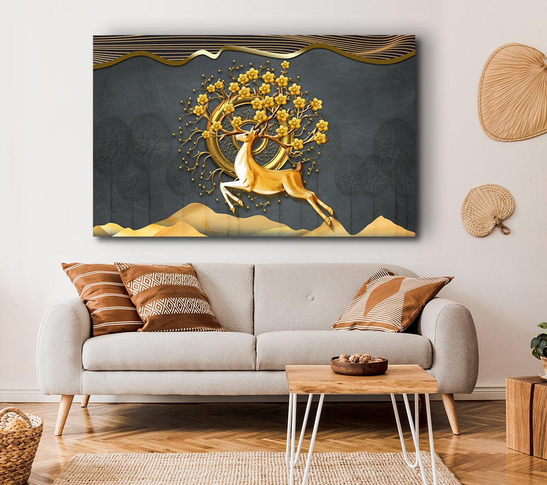 A Canvas Print of The Gold Flower Stag Tree Canvas Wall Art