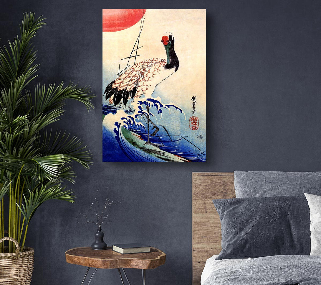  A Canvas Print of Hiroshige Crane And Rising Sun Canvas Art