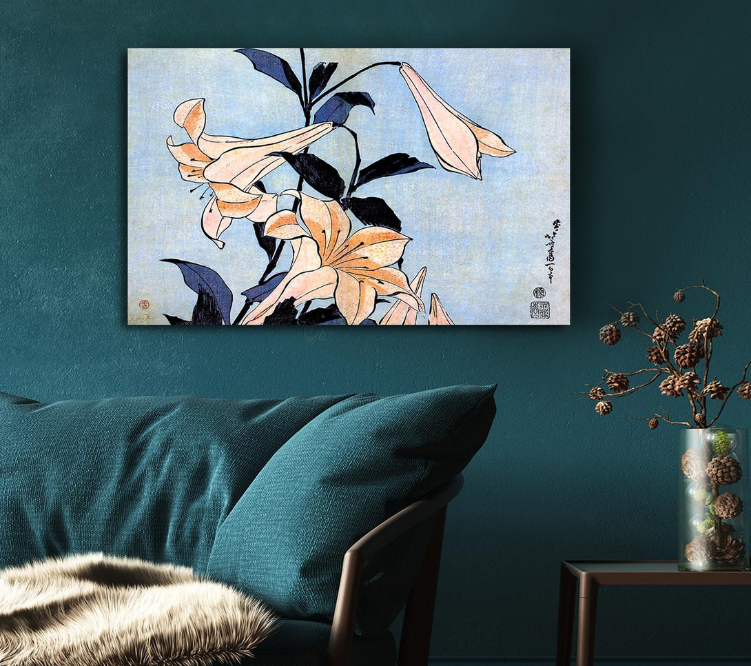  A Canvas Print of Hokusai Lilies Canvas Wall Art