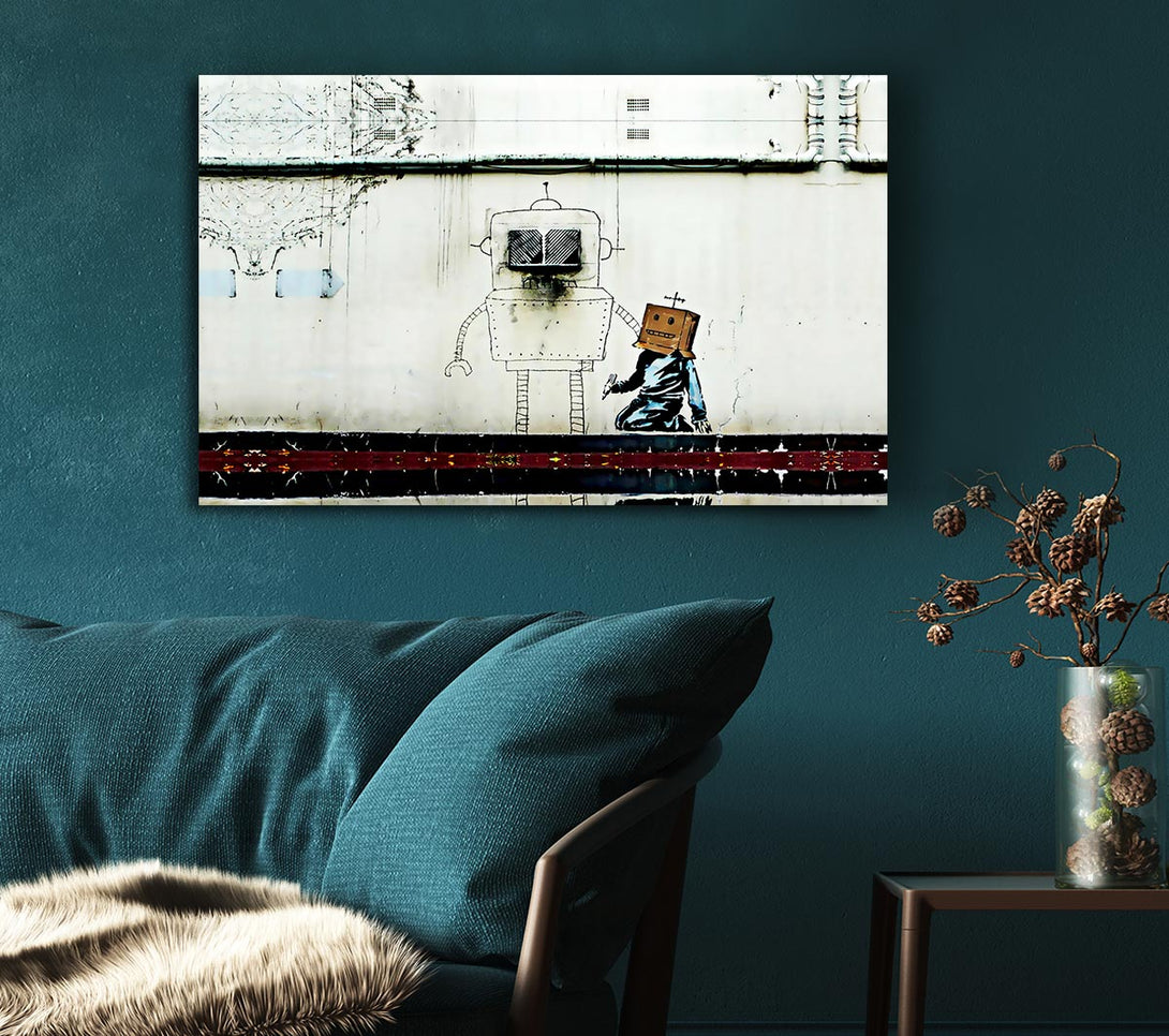  A Canvas Print of Banksy Box Head Robot Canvas Wall Art