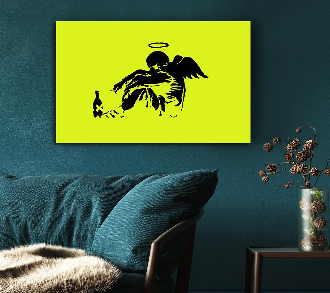 A Canvas Print of Banksy Fallen Angel Lime Canvas Art