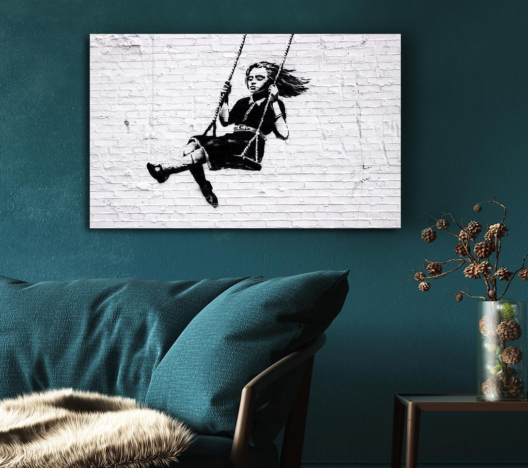  A Canvas Print of Banksy Girl On Swing Canvas Art