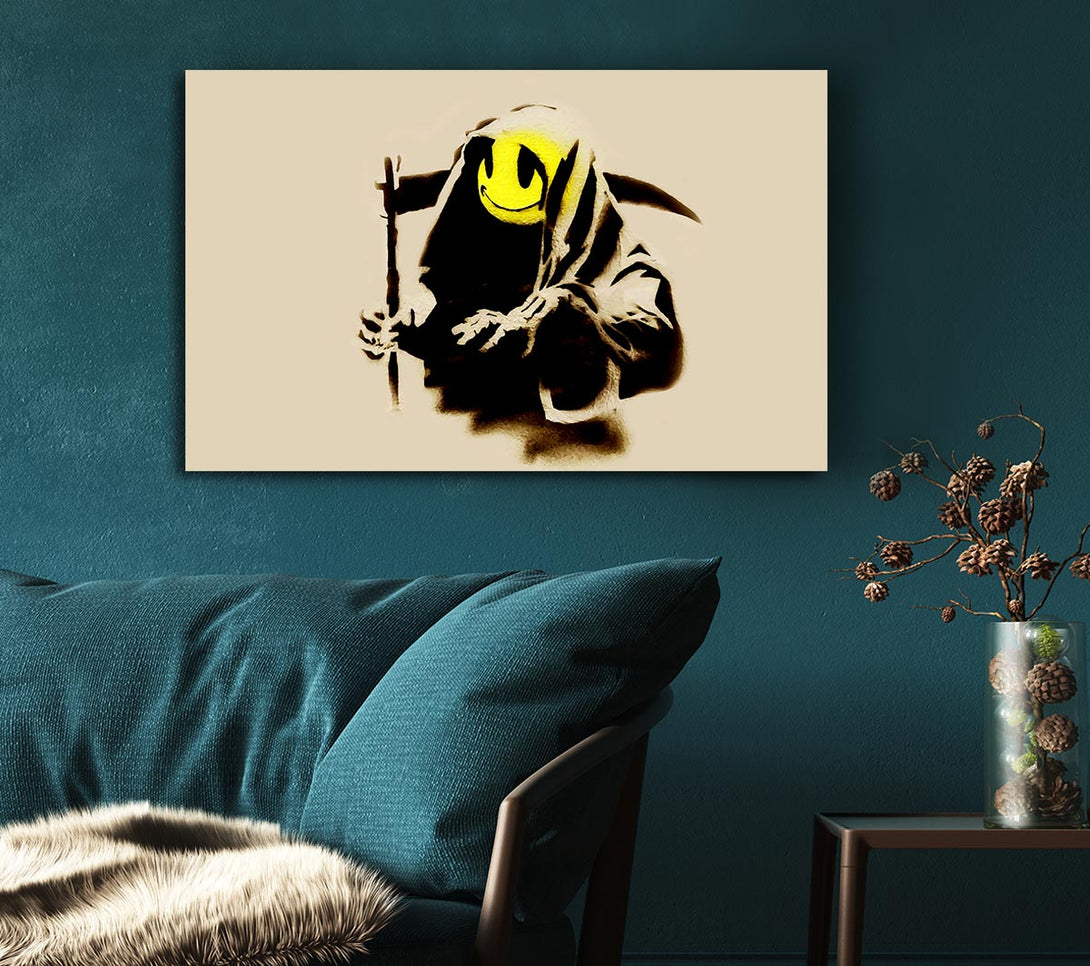  A Canvas Print of Banksy Grim Reaper Beige Canvas Print