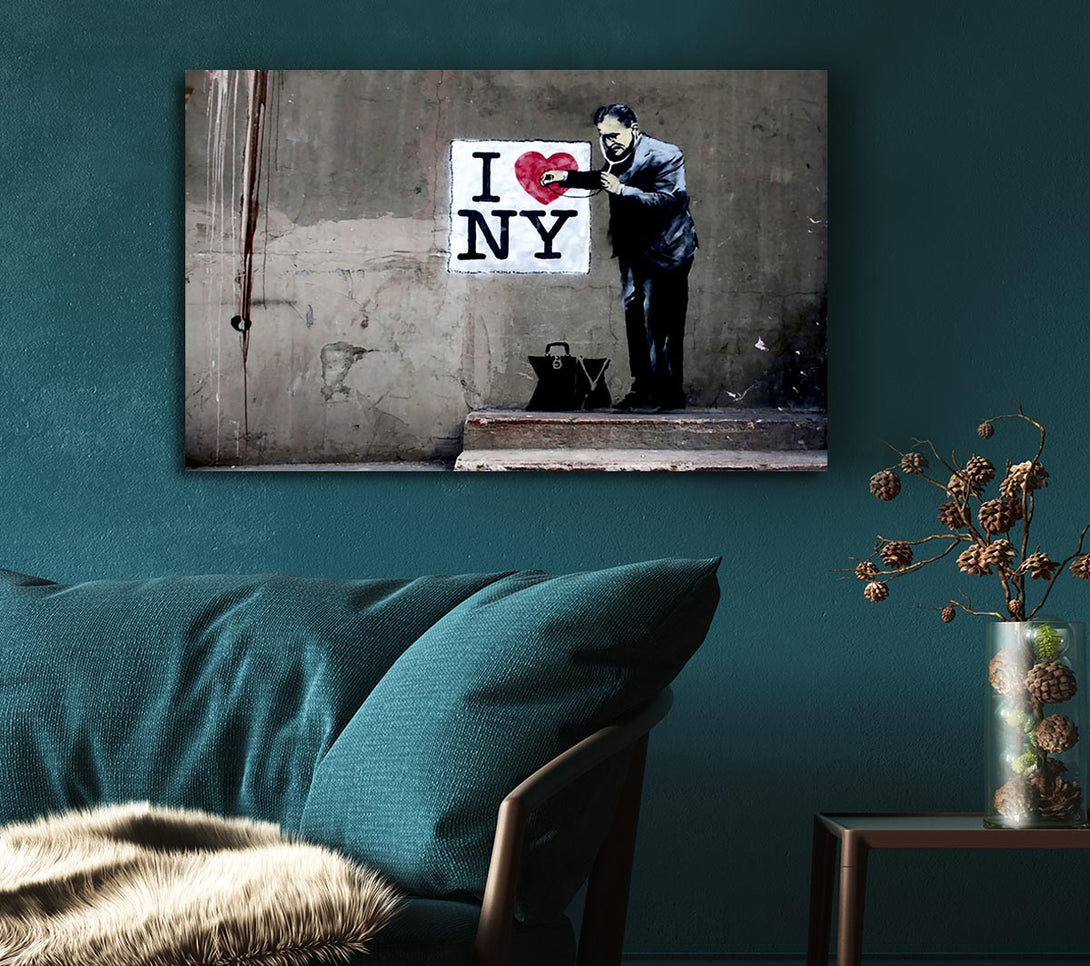  A Canvas Print of Banksy Heart Beat Of New York Canvas Wall Art