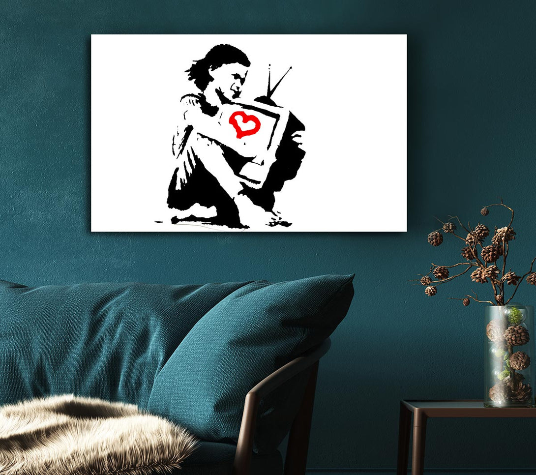  A Canvas Print of Banksy I Love Tv White Canvas Print