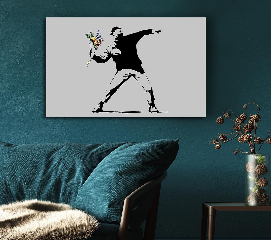  A Canvas Print of Banksy Peaceful Warrior Grey Canvas Wall Art