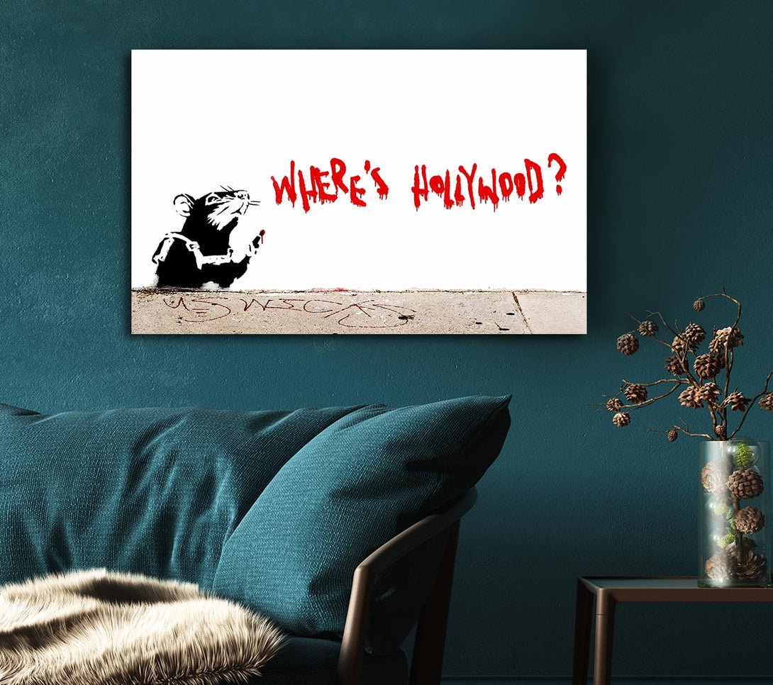  A Canvas Print of Banksy Rat Wheres Hollywood Canvas Art