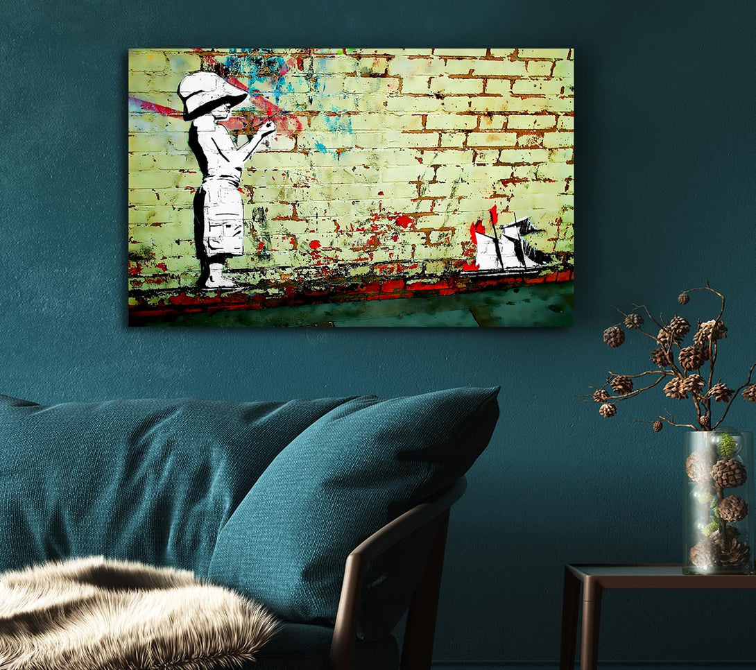  A Canvas Print of Banksy Sailboat Ablaze Canvas Print