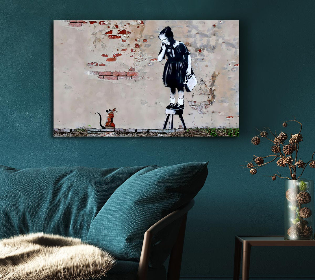  A Canvas Print of Banksy Scared Of The Mouse Canvas Wall Art