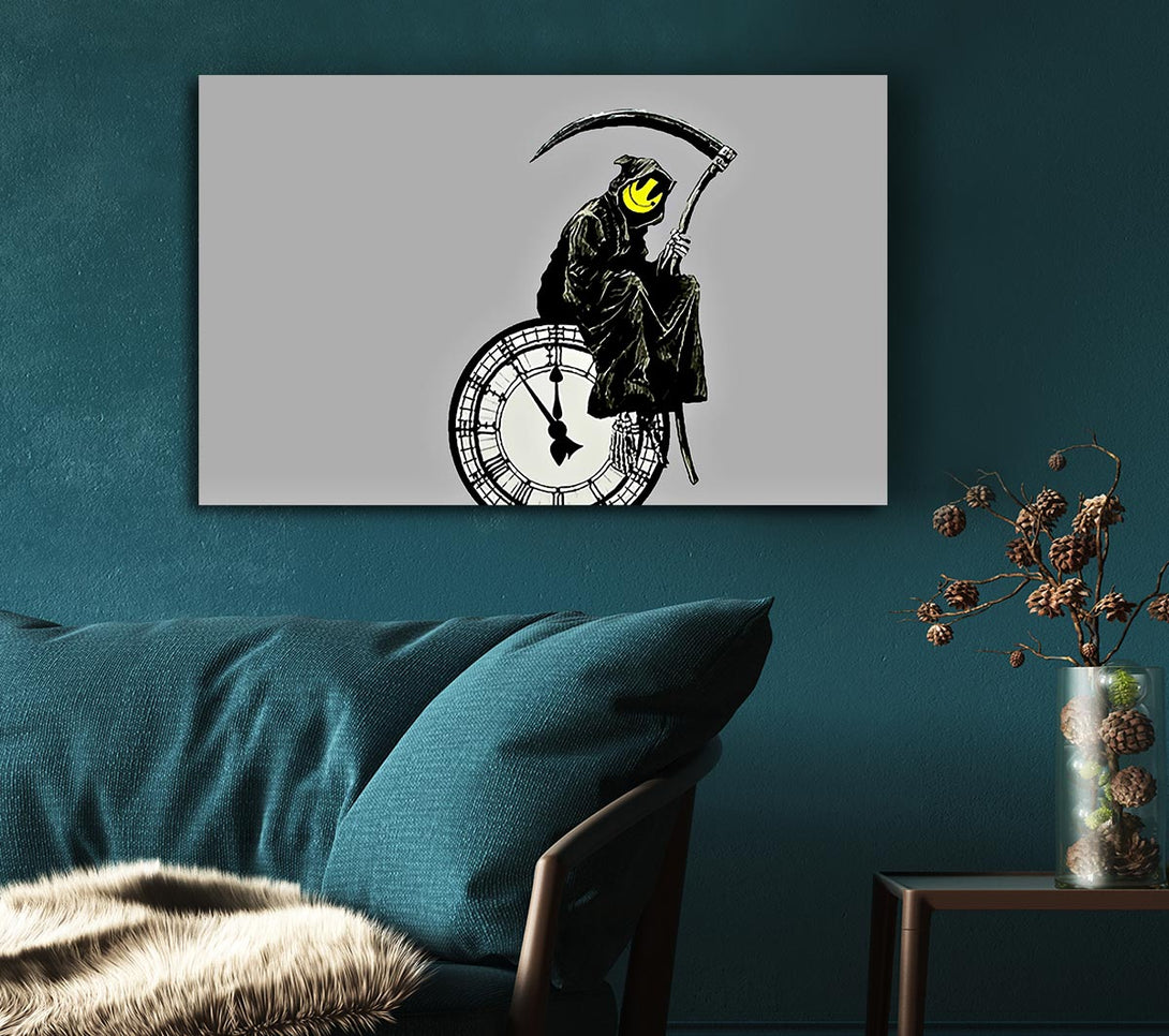  A Canvas Print of Banksy Smiley Face Reaper Times Up Canvas Print