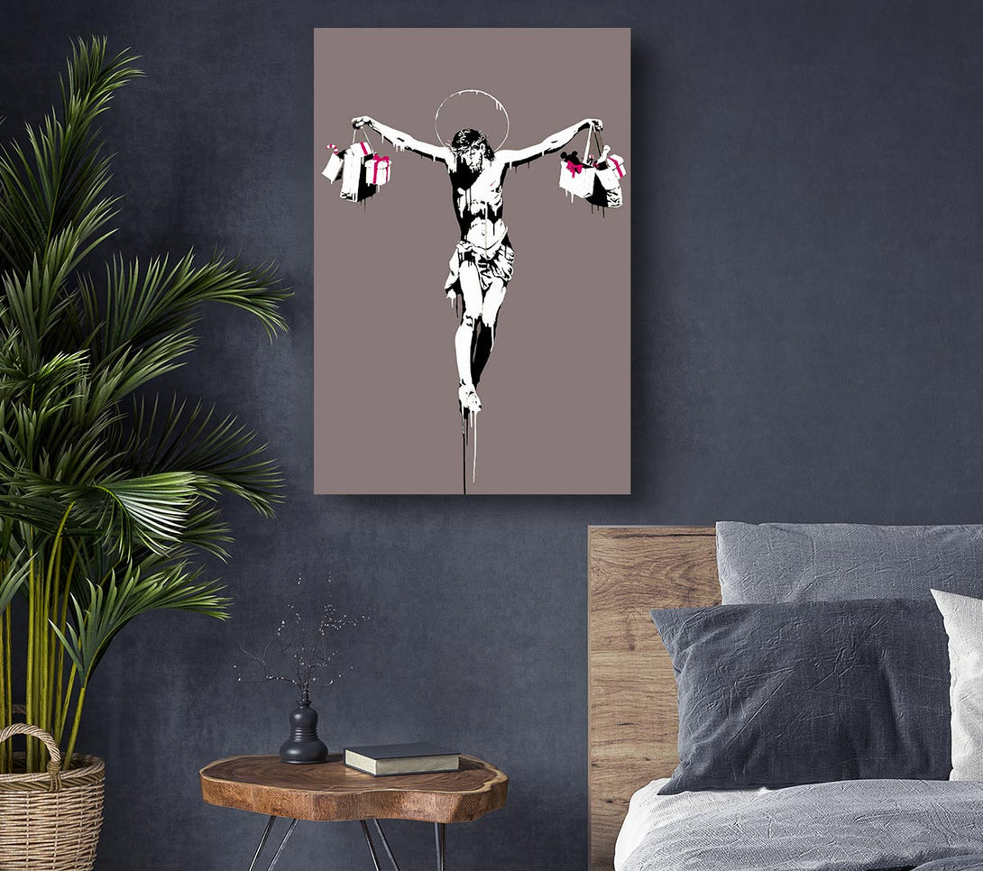  A Canvas Print of Banksy Thank Christ For Shopping (Portrait) Canvas Wall Art