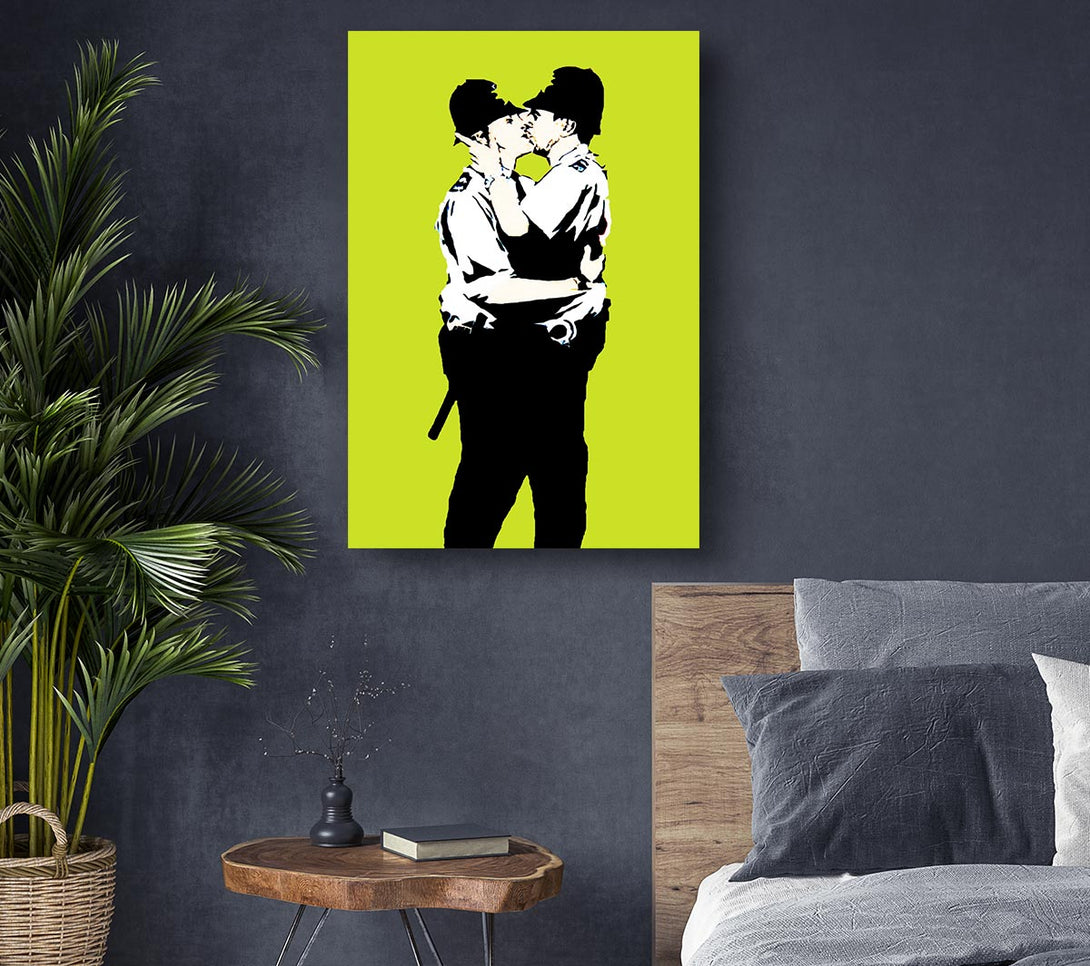  A Canvas Print of Banksy Bent Coppers Lime Canvas Wall Art