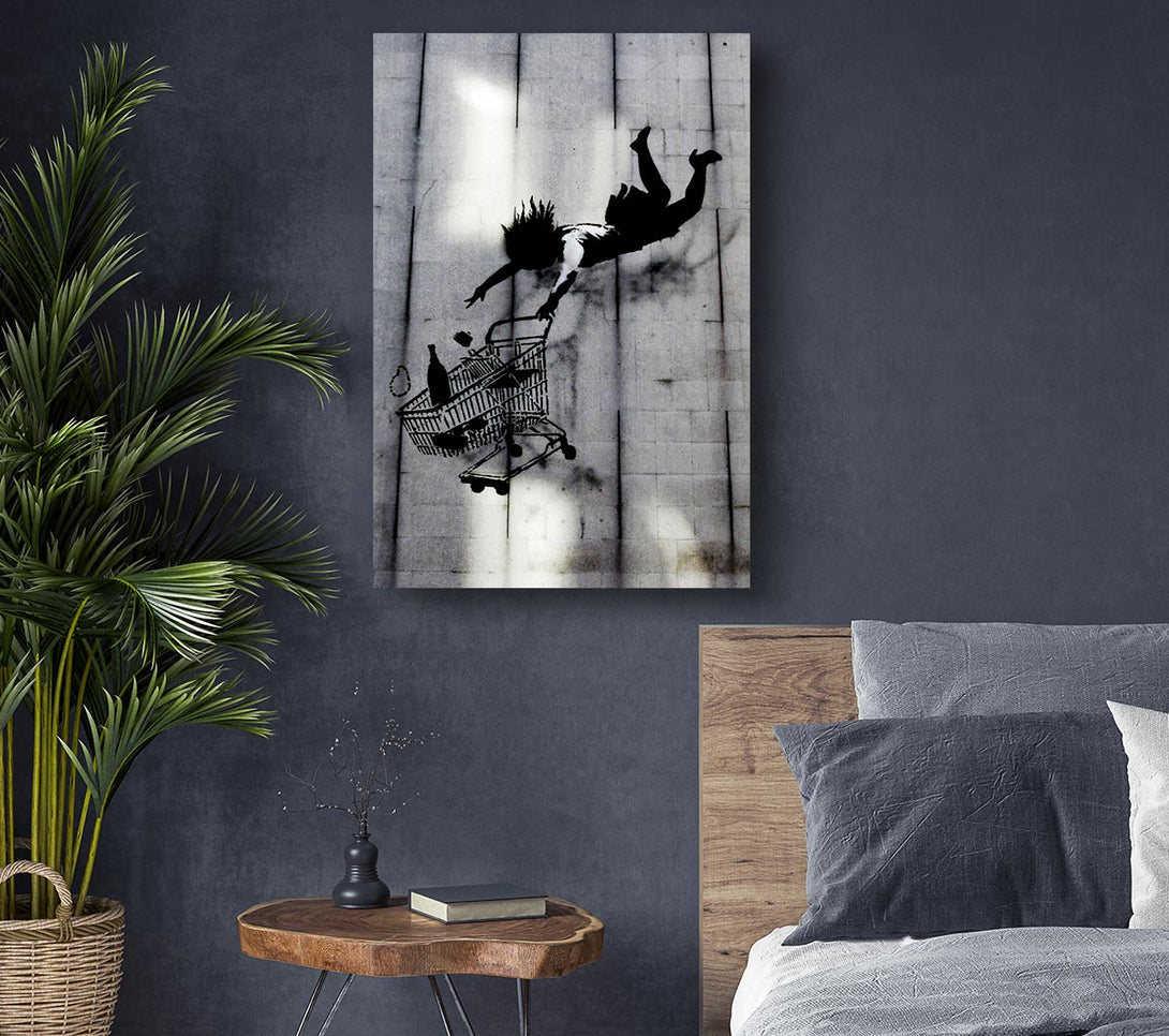  A Canvas Print of Banksy Flying Shopping Trolley Canvas Wall Art