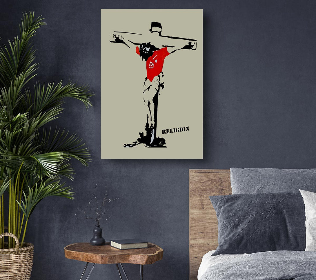 A Canvas Print of Banksy Football Religion Canvas Print