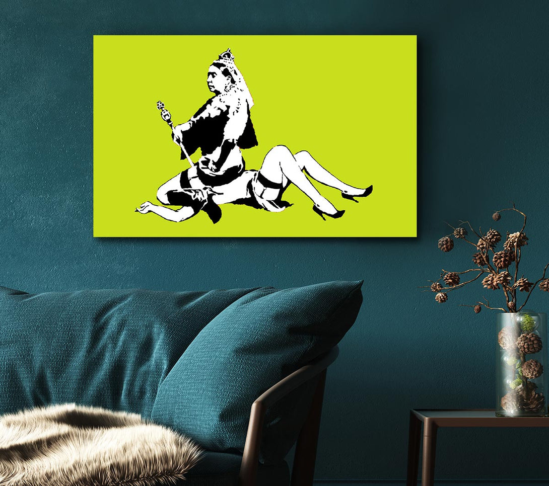  A Canvas Print of Banksy Queen Elizabeth Legs Lime Canvas Print