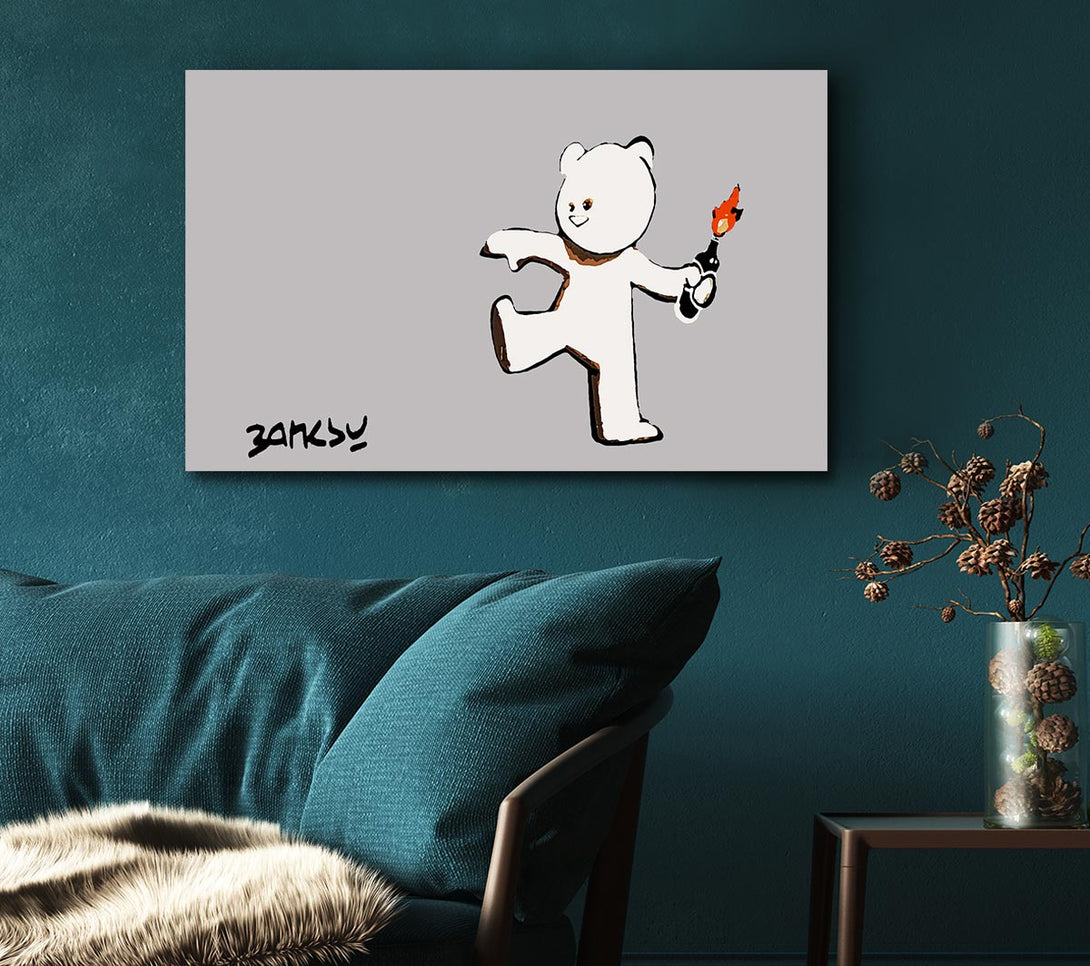  A Canvas Print of Banksy Teddybear Bomber Grey Canvas Wall Art