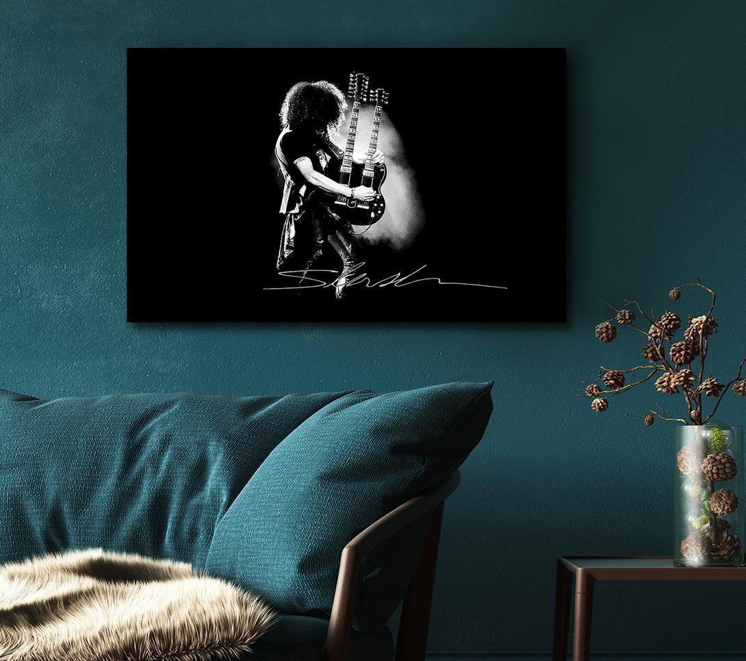  A Canvas Print of Slash Double Guitar B~w Canvas Wall Art