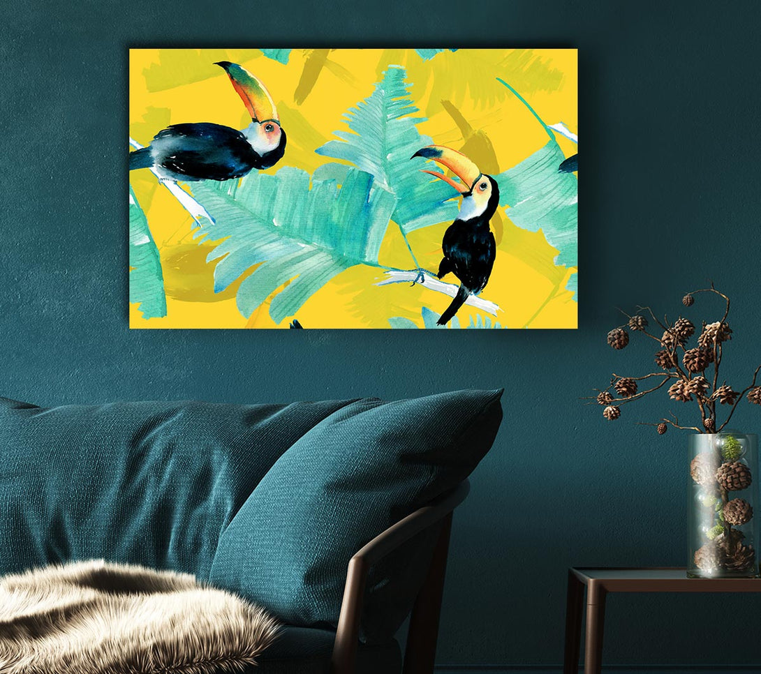  A Canvas Print of Toucan Palm Leaves Canvas Wall Art