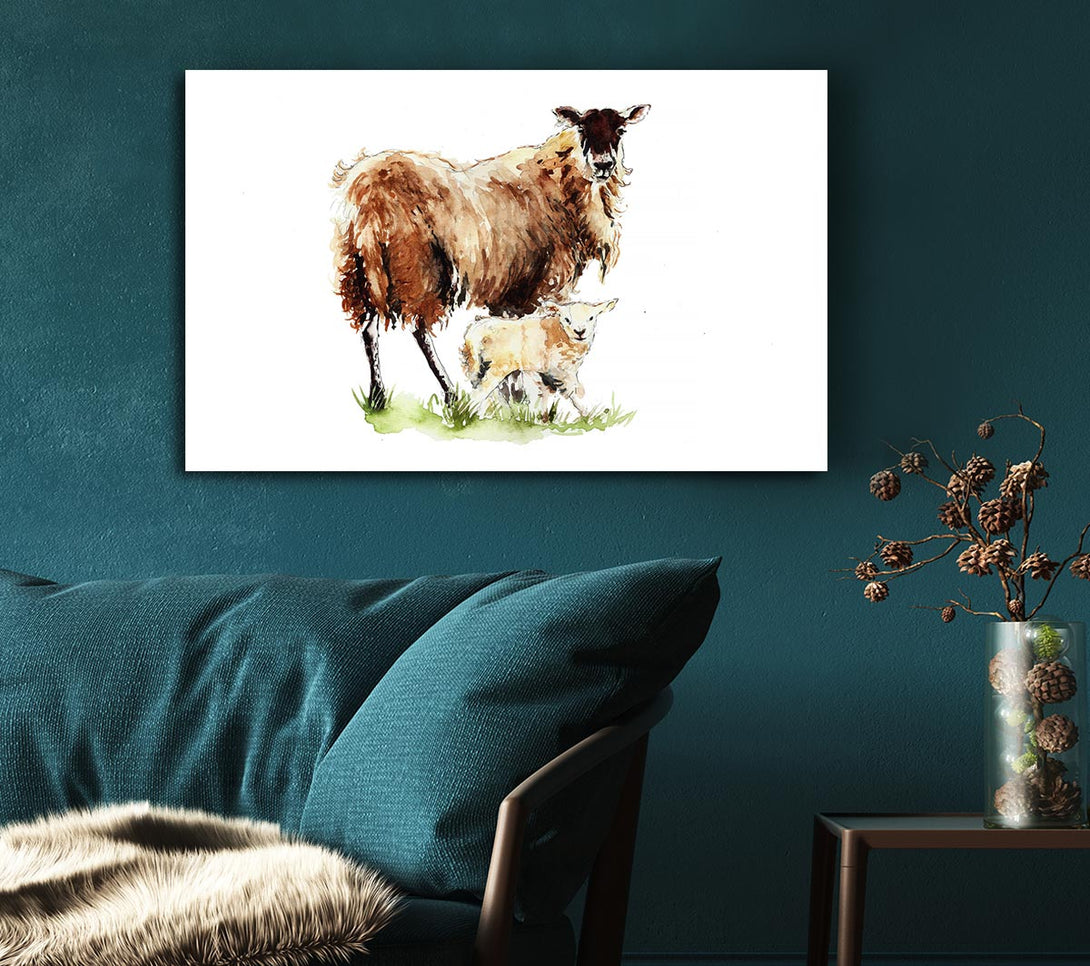  A Canvas Print of Mother and Baby Lambs Canvas Print