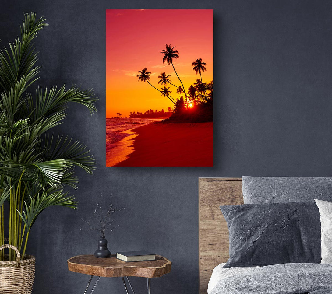  A Canvas Print of As The Sun Sets Under The Palm Trees Canvas Art