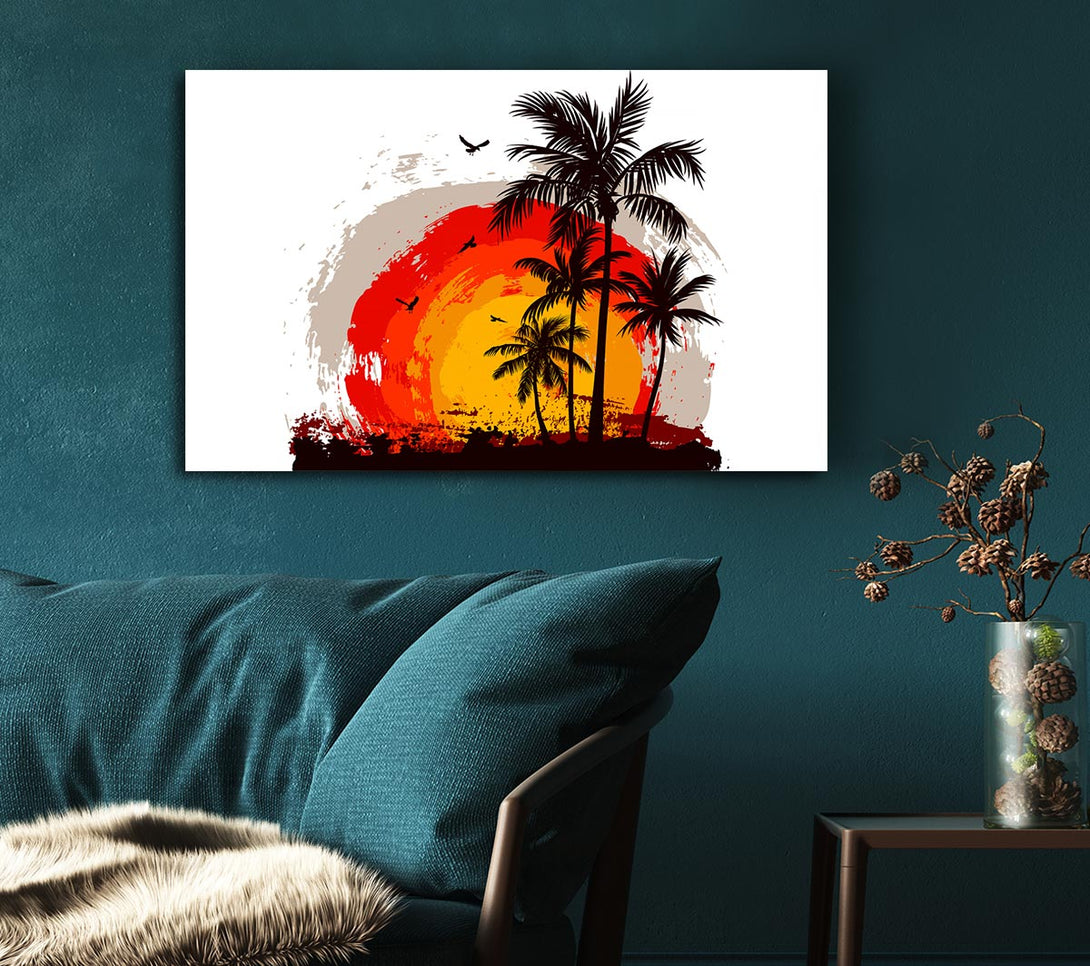  A Canvas Print of Impressionist Palm Tree Sun Canvas Wall Art
