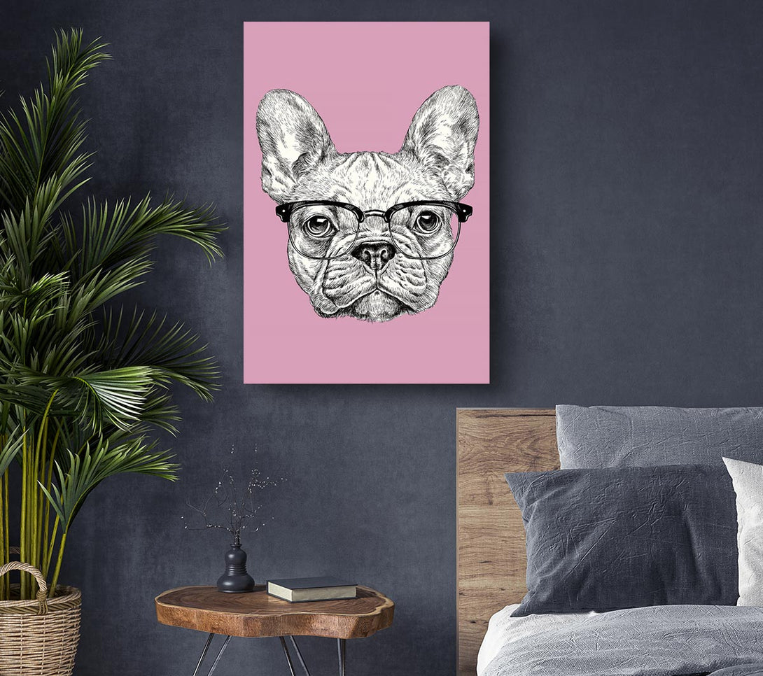  A Canvas Print of French Bulldog In Glasses Canvas Wall Art