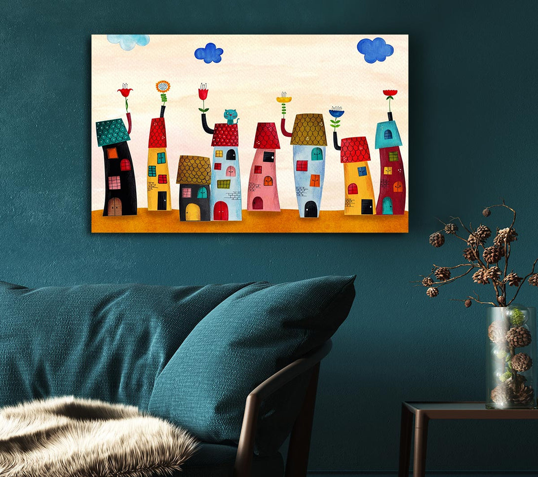  A Canvas Print of Flower Pot Houses Canvas Wall Art