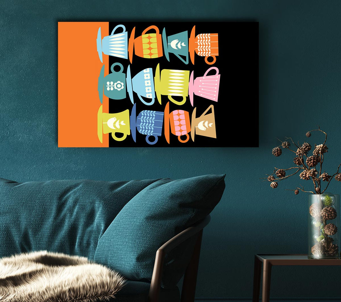  A Canvas Print of Retro Tea Cups Canvas Wall Art