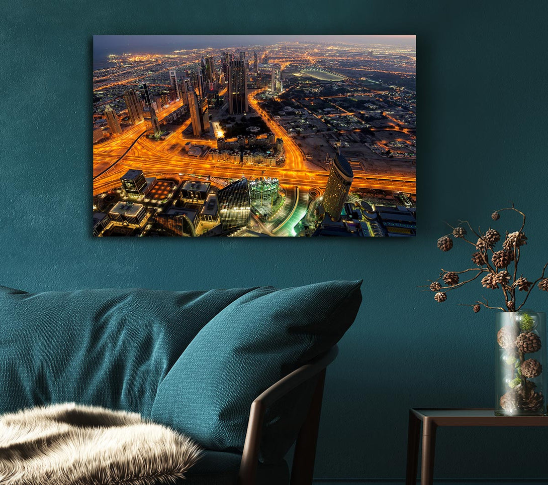  A Canvas Print of Golden Roads Through The City Canvas Print