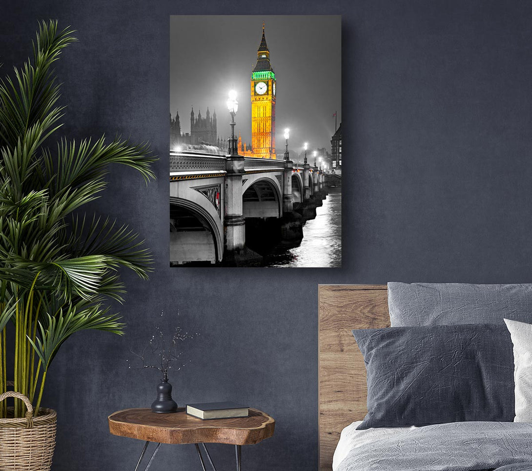  A Canvas Print of Golden Big Ben Over Tower Bridge Canvas Print