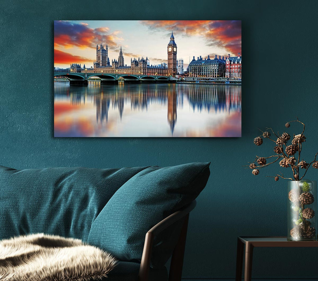  A Canvas Print of Stunning Reflections Of The Houses Of Parliament Canvas Art