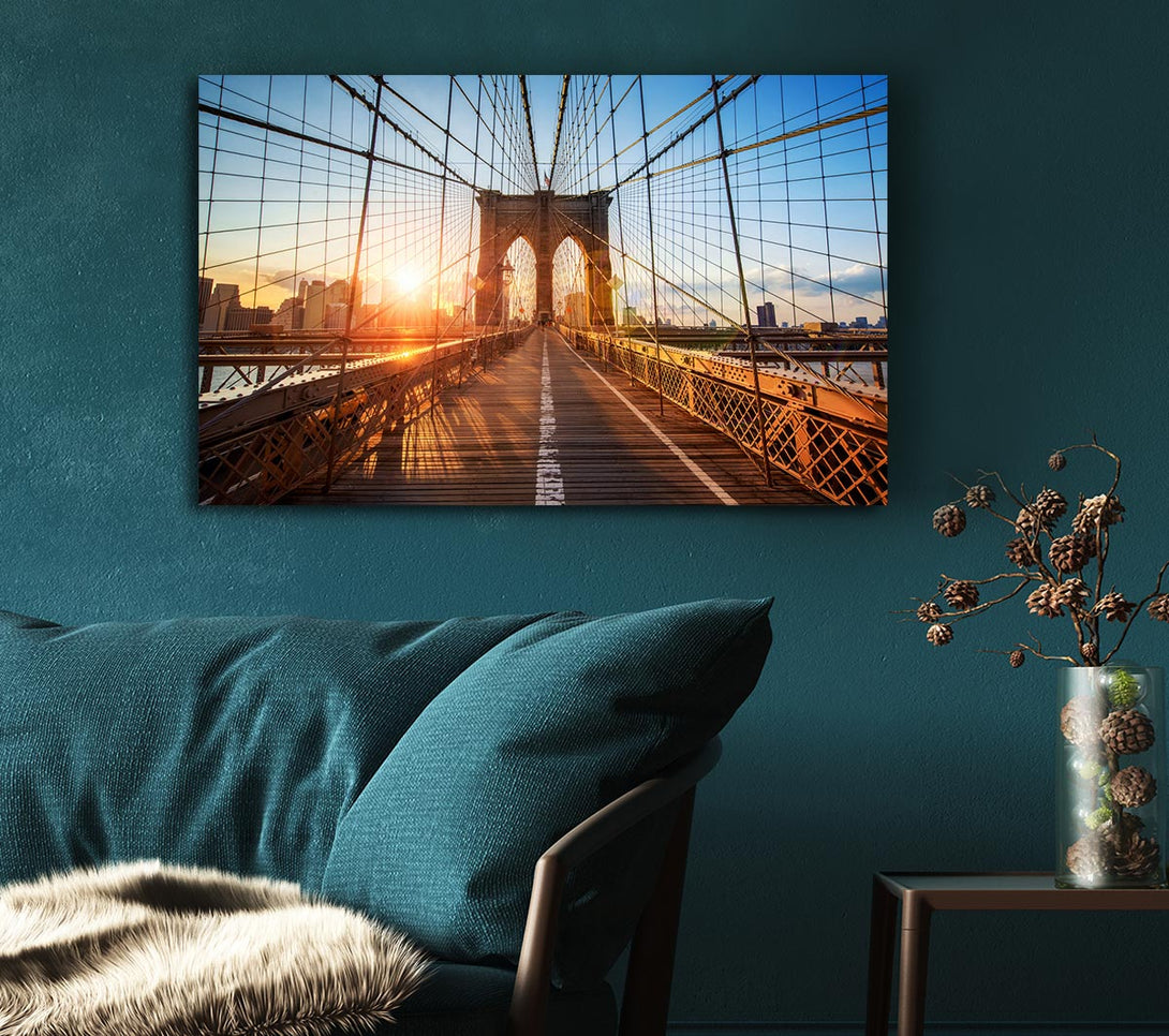  A Canvas Print of Sunset Through Brooklyn Bridge Canvas Print
