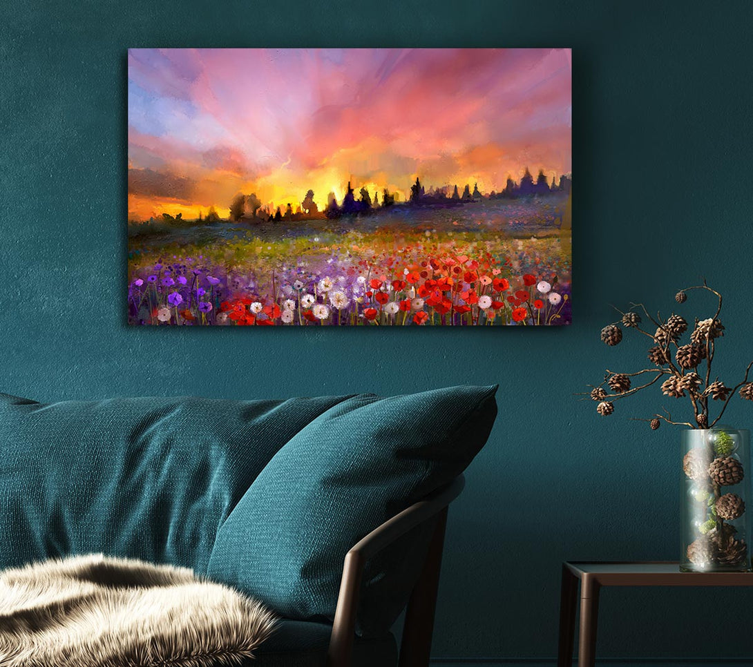  A Canvas Print of Sun Break Over The Wild Flowers Canvas Wall Art