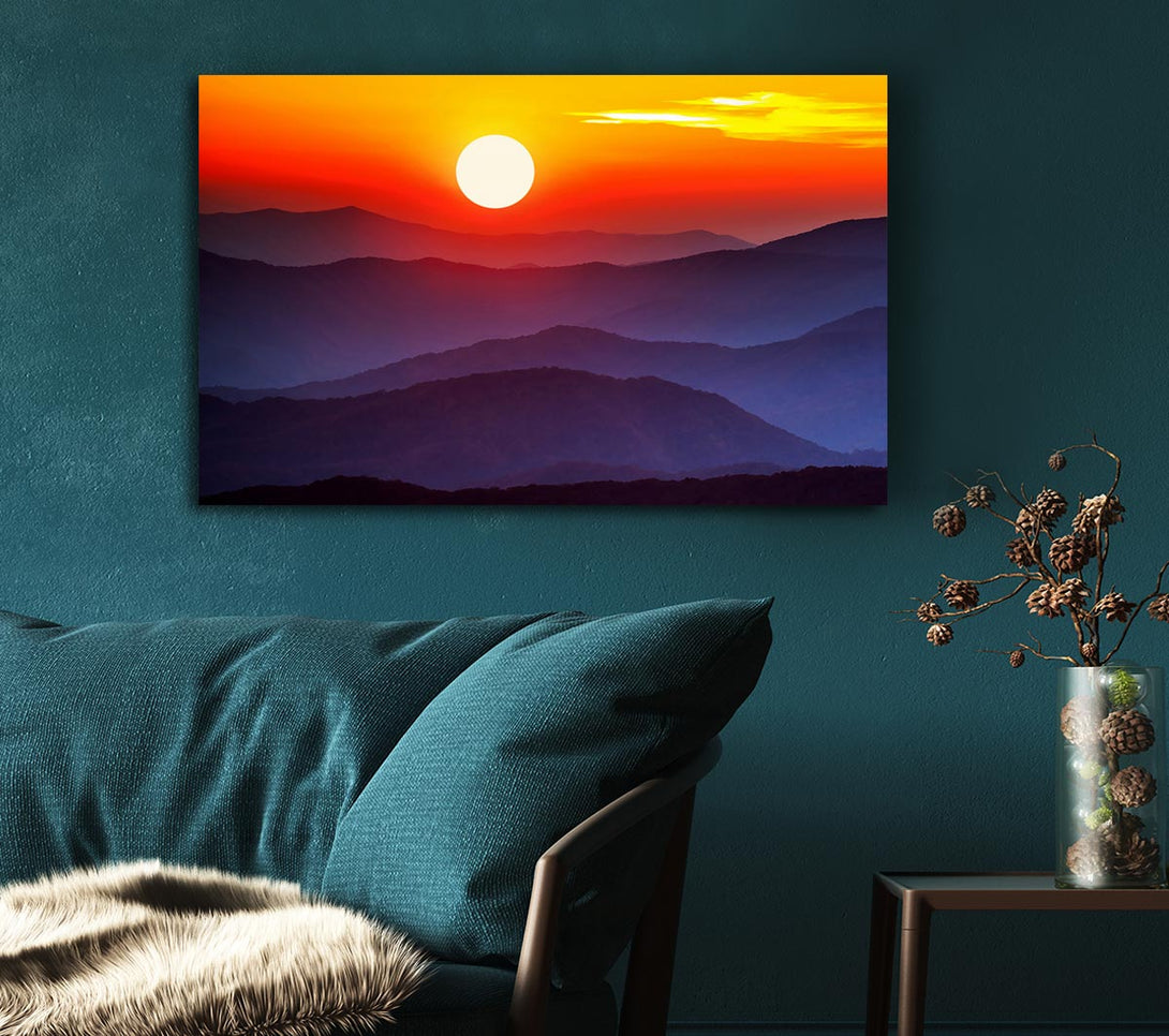  A Canvas Print of Blue Misty Mountain Sun 2 Canvas Wall Art