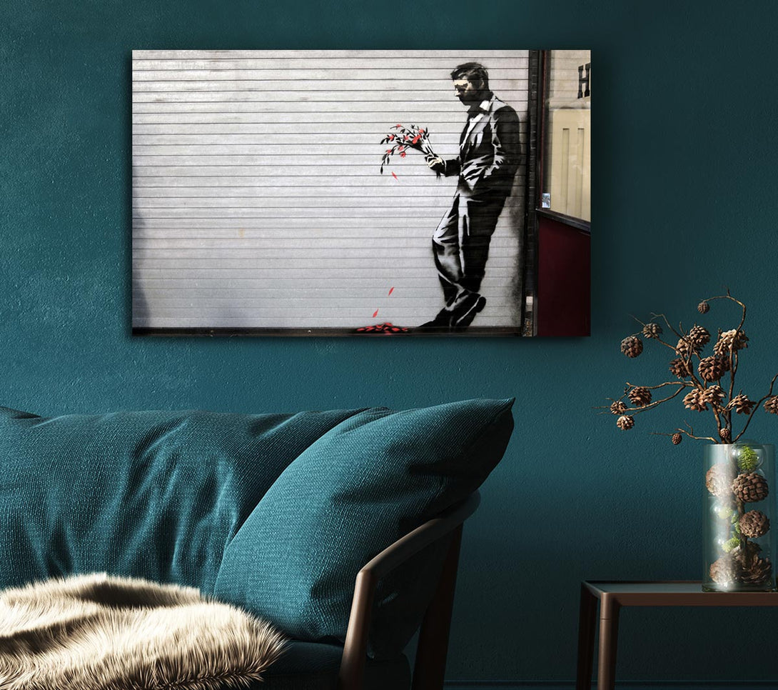  A Canvas Print of Banksy Flowers Man Canvas Art