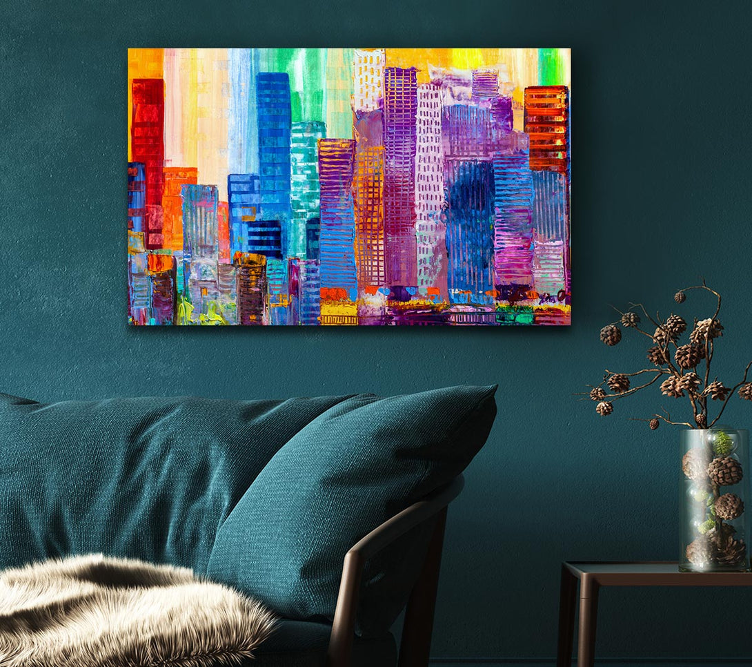  A Canvas Print of City of colour acrylic paint Canvas Wall Art